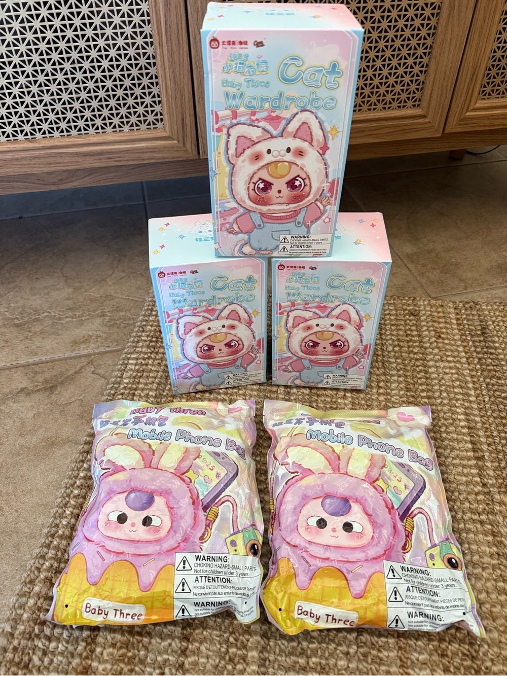 Baby Three Pink Cat Wardrobe & Mobile Phone Bag Set - Cute Plush Accessories